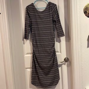 Athleta Striped Scooped Back Long Sleeve Dress